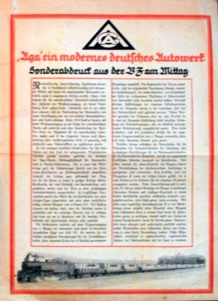 AGA Automobile "Ein modernes deutsches Autowerk" Sonderdruck 1922 (S0281)